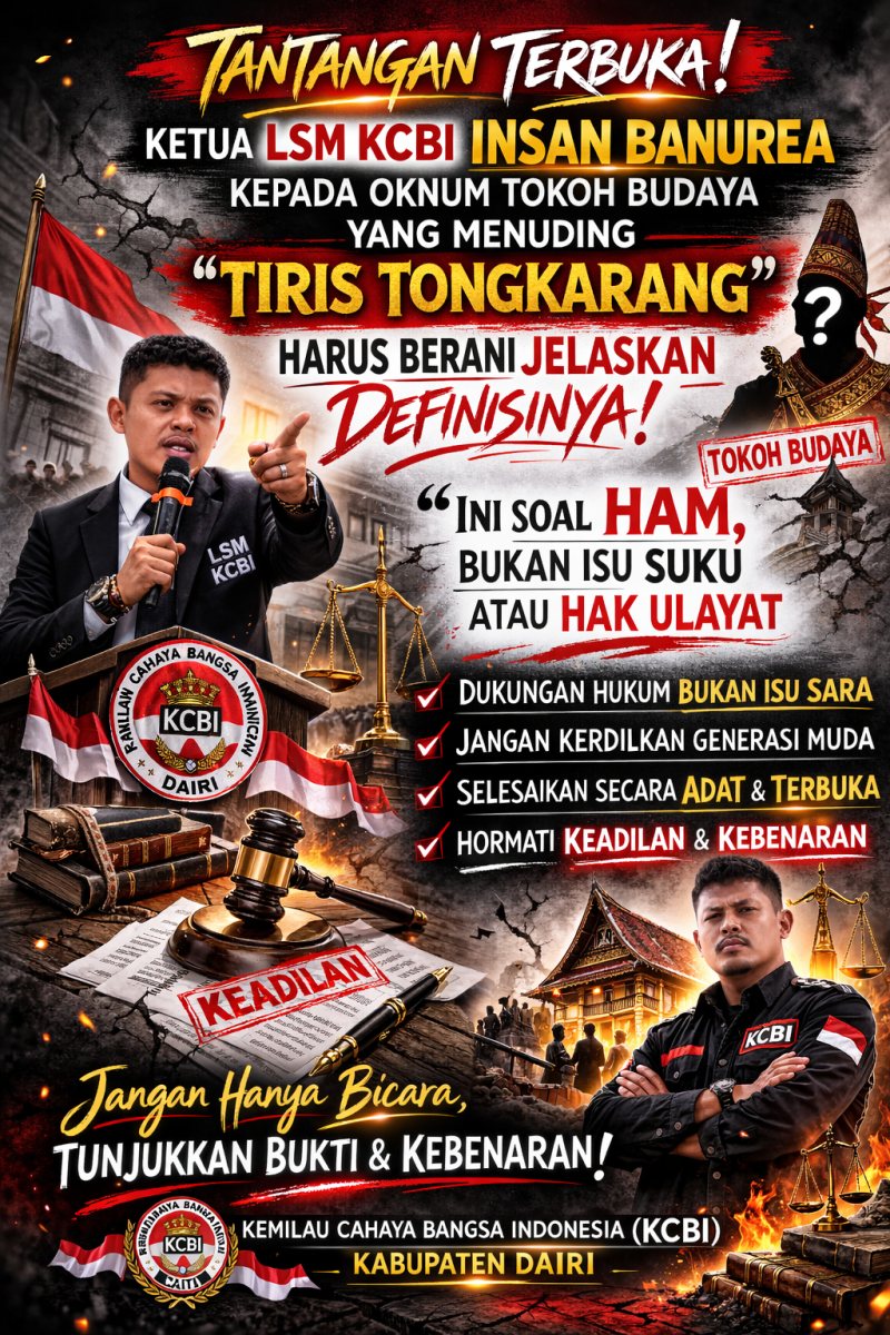 DAIRI – Dunia pergerakan dan budaya di Kabupaten Dairi mendadak memanas. Ketua LSM Kemilau Cahaya Bangsa Indonesia (KCBI) Dairi, Insan Banurea, secara resmi melayangkan tantangan terbuka kepada oknum tokoh budaya Pakpak lintas budaya. Tantangan ini dipicu oleh sebutan 